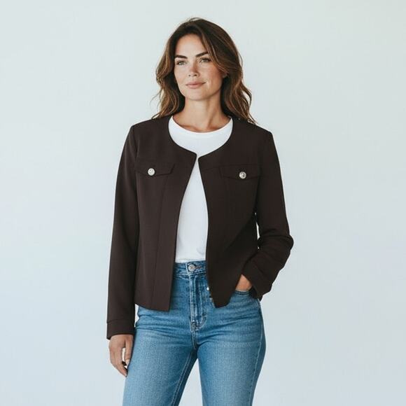 Tommy Hilfiger Open Front Black Blazer with Gold Buttons – Size 16 - NEW - Picture 6 of 9